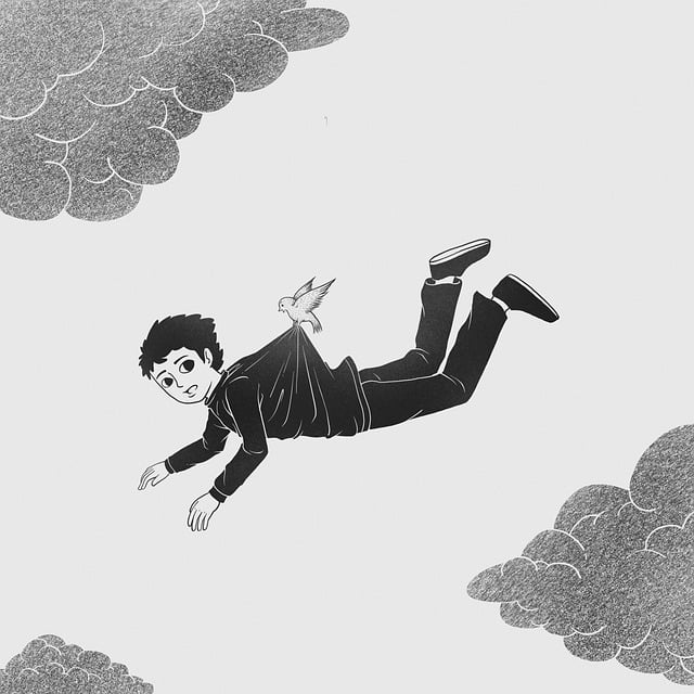 A black and white illustration of a man falling while a bird grasps his shirt, symbolizing career uncertainty and the importance of having a backup plan.